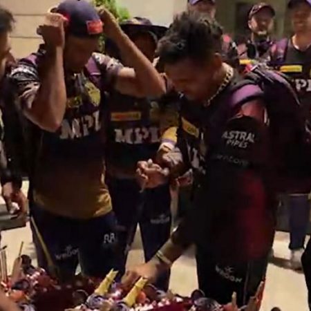 Kolkata Knight Riders celebrate a thumping win over Mumbai Indians with “biggest cake smash chase” in IPL 2021