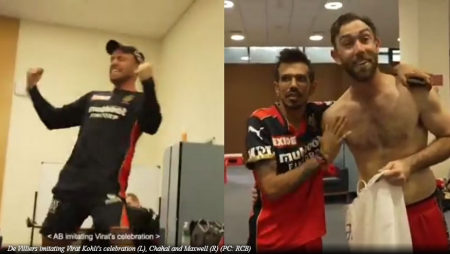 AB de Villiers imitate Virat Kohli’s celebration, Chahal copies Maxwell’s catch in the RCB dressing room in the IPL 2021