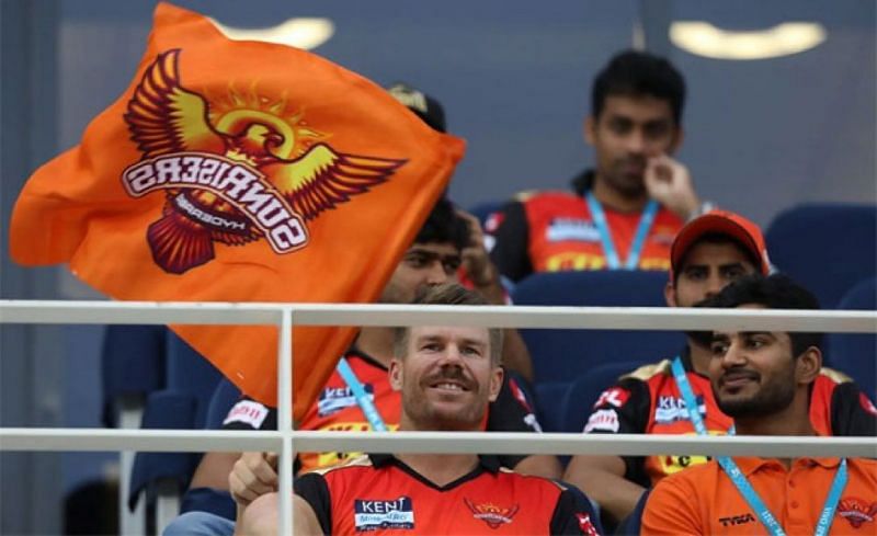 David Warner was in the stands cheering on the Orange Army during their encounter against the KKR in the IPL 2021