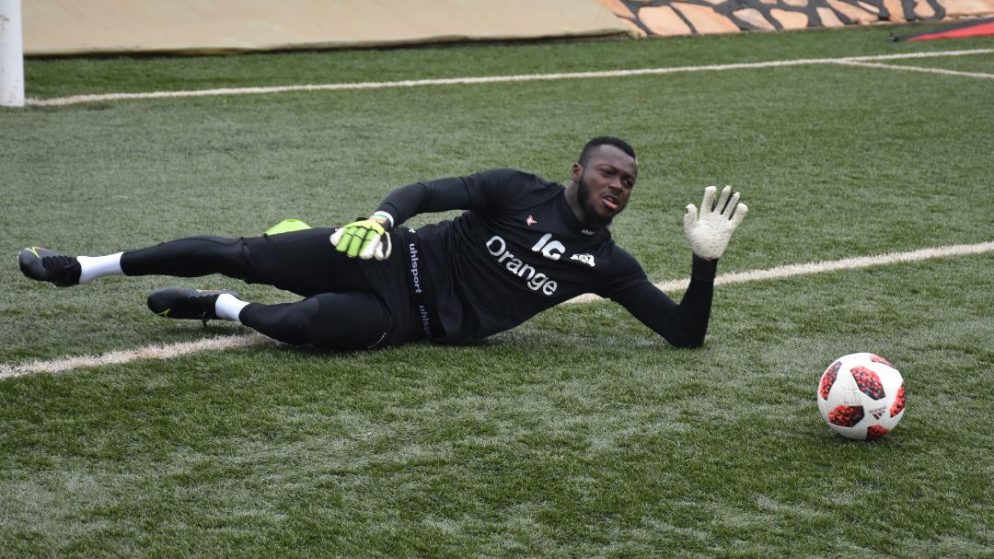 Goalkeeper Herve Koffi of Burkina Faso performs four back flips and a somersault during his iconic acrobatic celebration against Gabon.