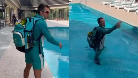 Alex Carey Falls Into A Pool In Pakistan By Accident, and His Teammates Can’t Stop Laughing