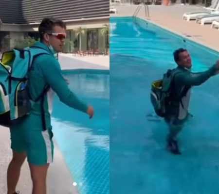 Alex Carey Falls Into A Pool In Pakistan By Accident, and His Teammates Can’t Stop Laughing