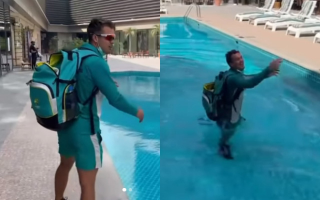 Alex Carey Falls Into A Pool In Pakistan By Accident, and His Teammates Can’t Stop Laughing