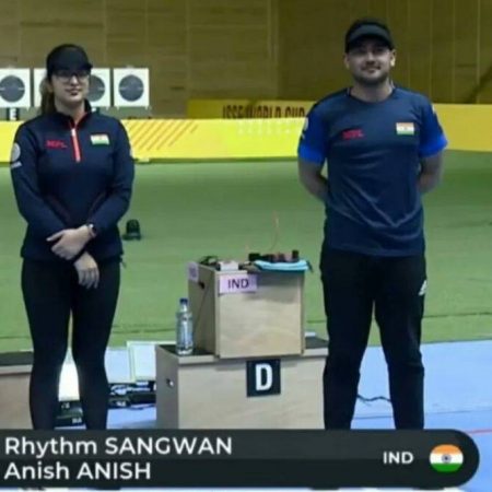 Anish and Rythm win gold within the 25m fast fire gun blended team event, giving India the foremost decorations.