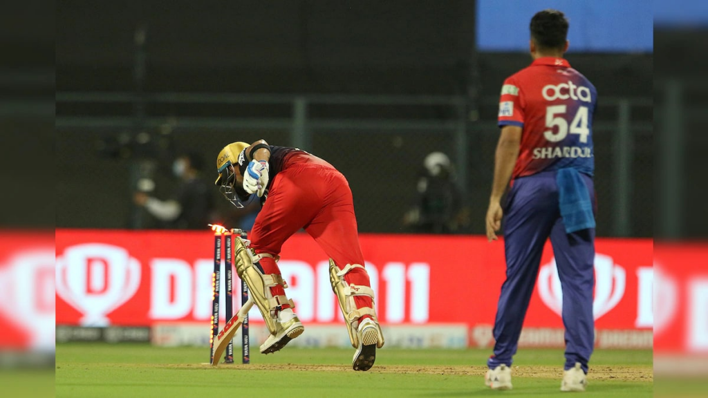 Virat Kohli is run out for the second time in IPL 2022, and Lalit Yadav is stunned.