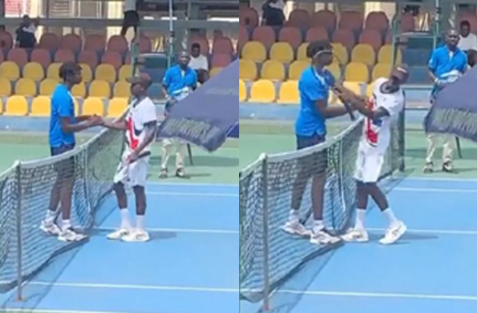 A 15-year-old tennis player slaps his rival, after losing a match.