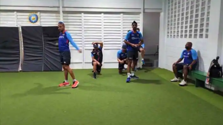 Despite the rain, Team India holds an indoor net session in Trinidad.