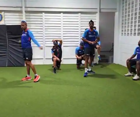 Despite the rain, Team India holds an indoor net session in Trinidad.