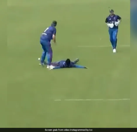 A bizarre celebration by a Serbian cricketer has gone viral on social media.