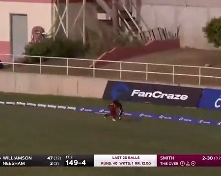 Hayden Walsh Junior stuns Kane Williamson in the first T20I between the West Indies and New Zealand.