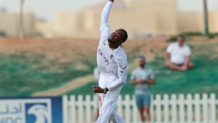In England’s intra-squad match before of the Pakistan tour, Jofra Archer bowls full power.