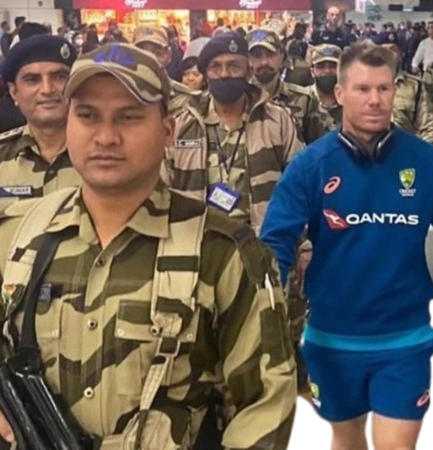 David Warner lands in Delhi under heavy security for the second Test.