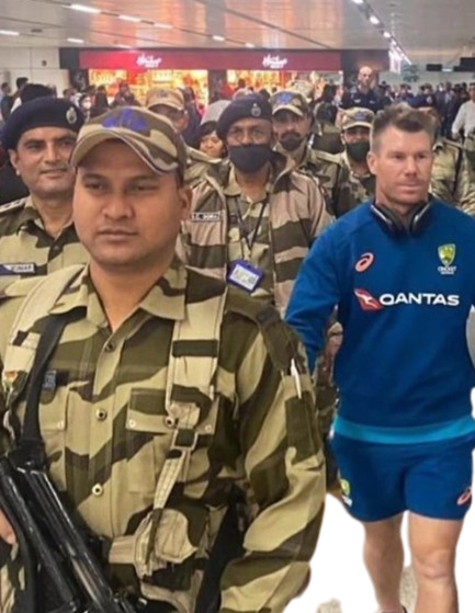 David Warner lands in Delhi under heavy security for the second Test.