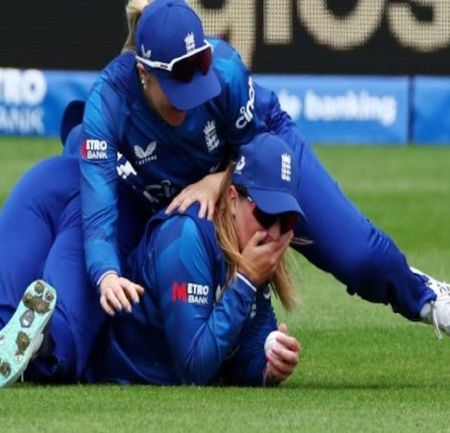 Phoebe Litchfield’s debut ODI innings is over thanks to Sophie Ecclestone’s one-handed miracle.