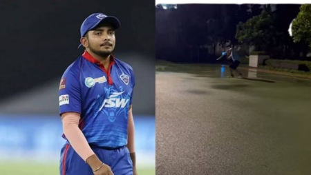 Prithvi Shaw posts a video of batting practice in the rain.