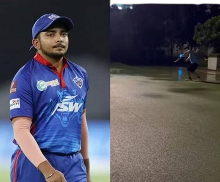 Prithvi Shaw posts a video of batting practice in the rain.