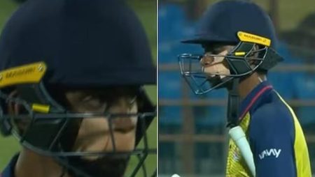 Baba Indrajith bats with taped mouth after freak injury