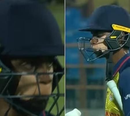 Baba Indrajith bats with taped mouth after freak injury