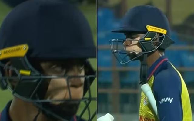 Baba Indrajith bats with taped mouth after freak injury