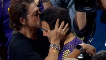 Watch: Shah Rukh Khan gives Gautam Gambhir a kiss on his forehead to commemorate KKR’s IPL victory